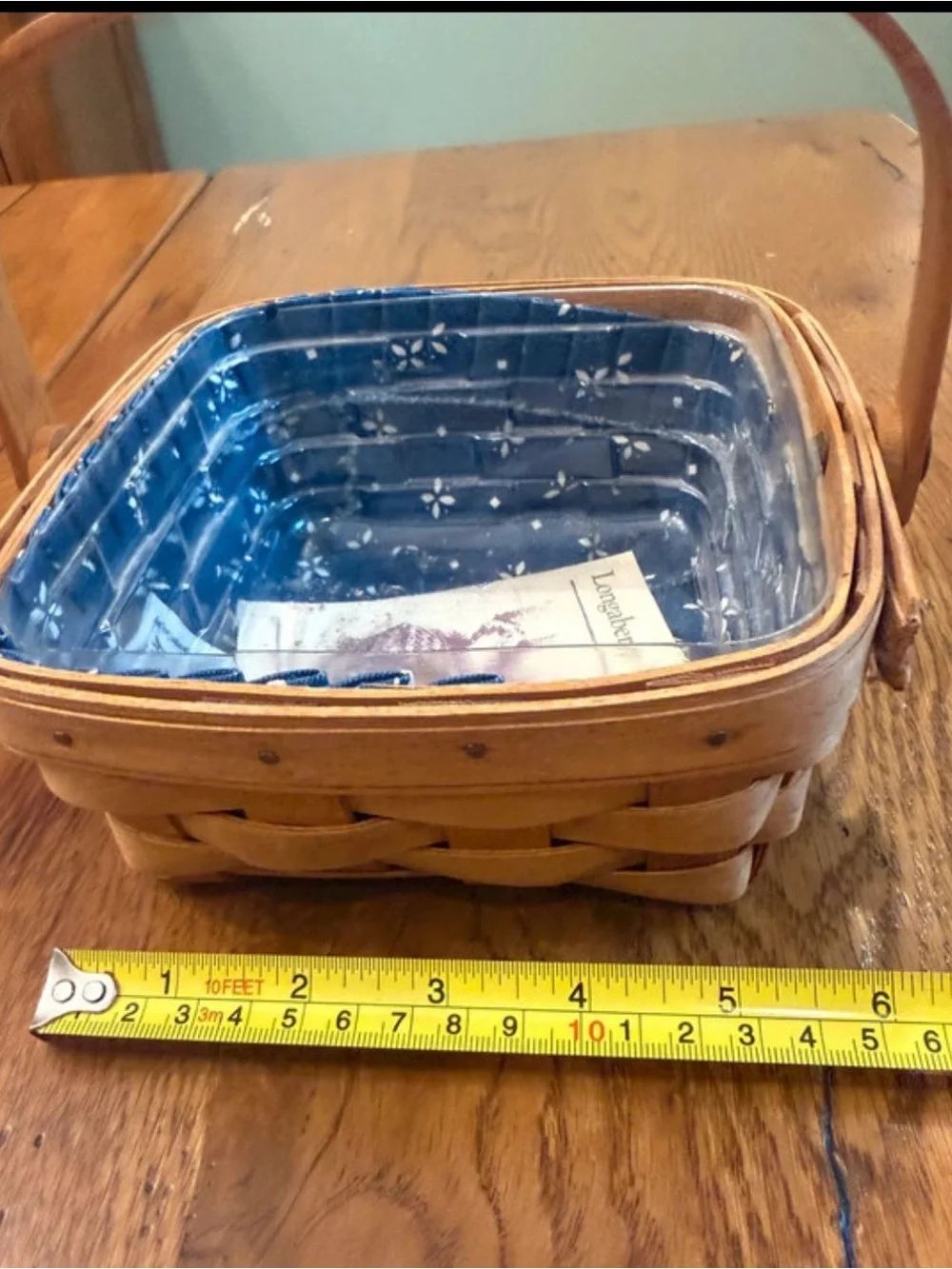 Longaberger Woven Basket with Blue Floral Liner